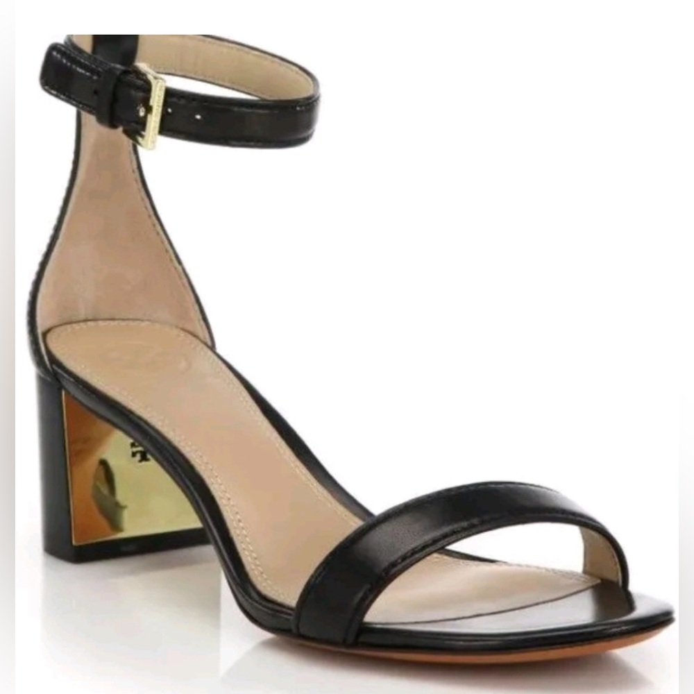 Tory Burch Cecile 55mm Black Leather Block Heel Sandals w/Ankle Strap Size 10.5M